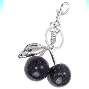 Black Glitter Cherry Keychain or Bag Charm - New